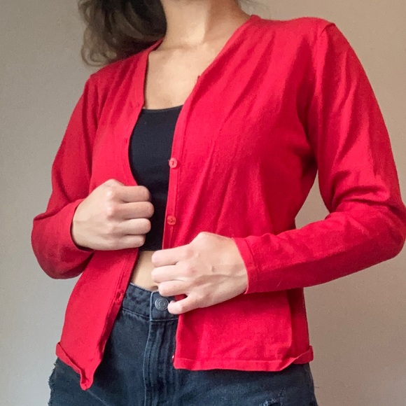 Dainty Bright Red Button Down Cardigan - Picture 1 of 8